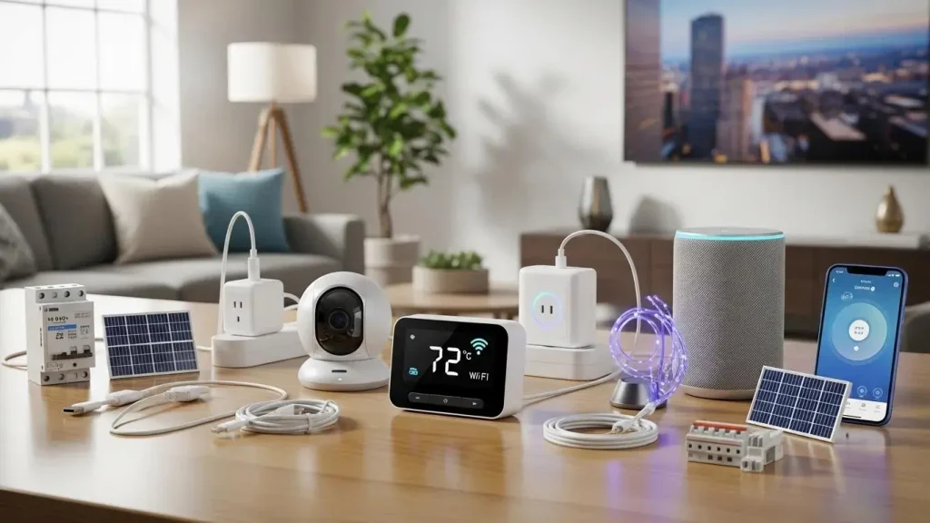 Smart home devices showcasing various electrical services in a modern home
